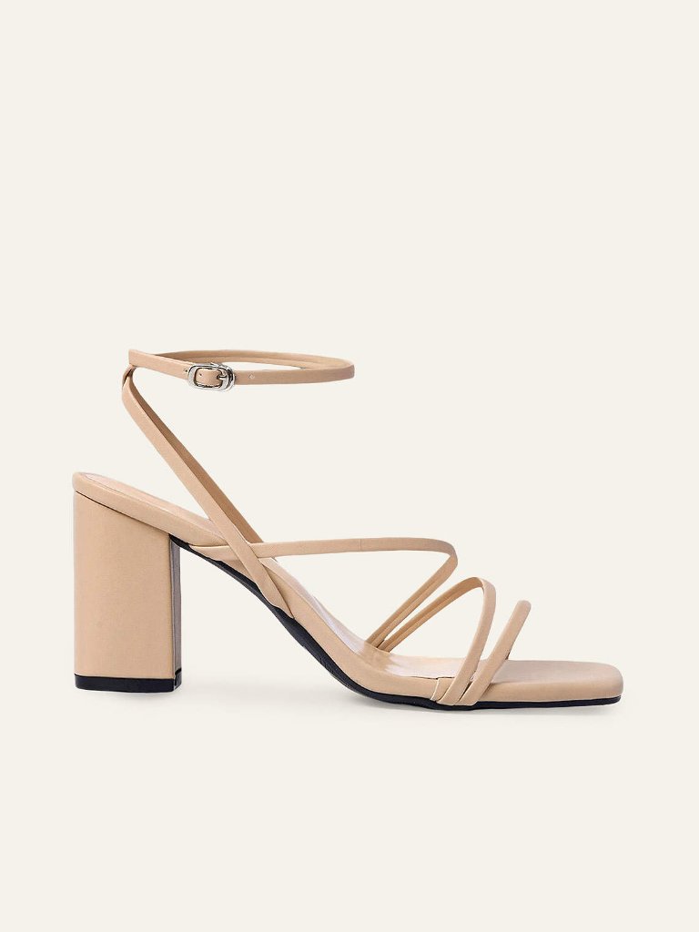 Azazie Nib Nude Ankle Strap Block Heel Sandals